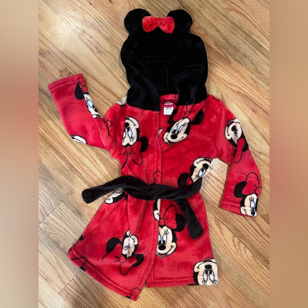 Disney Minnie Mouse Kids Robe - Red and Black